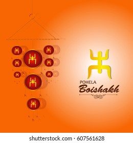Vector illustration of bengali new year Subho Nabo Barsho, a mud pot fill with rasgulla celebration background.