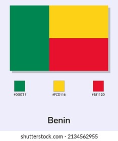 Vector Illustration of Benin flag isolated on light blue background. Illustration Benin flag with Color Codes. As close as possible to the original. ready to use, easy to edit. vector eps10.
