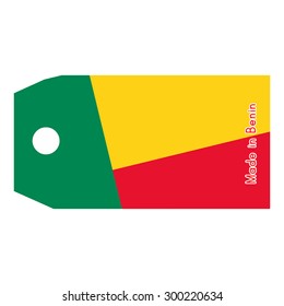 vector illustration of Benin flag on price tag with word Made in Benin isolated on white background.