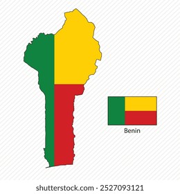 Vector illustration with Benin national flag with shape of Benin map vector (simplified). Volume shadow on the map