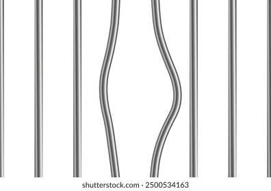 Vector illustration of bent jail cell metal bars - prison escape