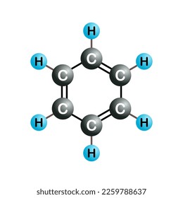 Vector illustration of benzene molecule structure on white background