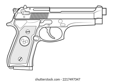 Vector illustration of the Beretta M92 automatic pistol on a white background. Right side.