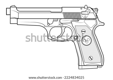 Vector illustration of the Beretta M92 automatic pistol on a white background. Left side.