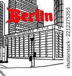 Vector illustration of Berlin city skyline annotations, various landmarks of Berlin, Germany. Berlin cityscape view for poster and postcards. Inscription of Berlin, Germany. 