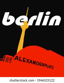 Vektorgrafik von Berliner Skyline-Anmerkungen, verschiedenen Wahrzeichen von Berlin, Deutschland. Berliner Stadtbild für Poster und Postkarten auf schwarzem Hintergrund. 