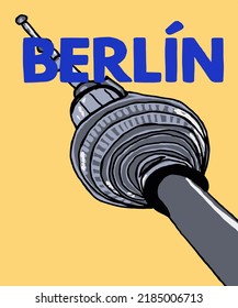 Vektorgrafik von Berliner Skyline-Anmerkungen, verschiedenen Wahrzeichen von Berlin, Deutschland. Stadtbild Berlin für Poster und Postkarten auf gelbem Hintergrund. 