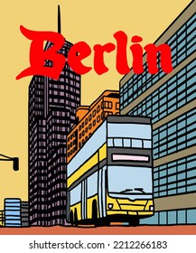 Vector illustration of Berlin city skyline annotations, various landmarks of Berlin, Germany. Berlin cityscape view for poster and postcards. Inscription of Berlin, Germany. 