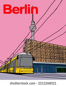 Vector illustration of Berlin city skyline annotations, various landmarks of Berlin, Germany. Berlin cityscape view for poster and postcards. Inscription of Berlin, Germany. 