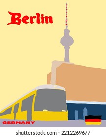 Vektorgrafik von Berliner Skyline-Anmerkungen, verschiedenen Wahrzeichen von Berlin, Deutschland. Stadtbild Berlin für Poster und Postkarten. Inschrift von Berlin, Deutschland. 