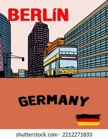 Vector illustration of Berlin city skyline annotations, various landmarks of Berlin, Germany. Berlin cityscape view for poster and postcards. Inscription of Berlin, Germany. 