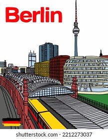 Vektorgrafik von Berliner Skyline-Anmerkungen, verschiedenen Wahrzeichen von Berlin, Deutschland. Stadtbild Berlin für Poster und Postkarten. Inschrift von Berlin, Deutschland. 