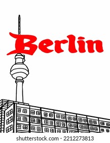 Vector illustration of Berlin city skyline annotations, various landmarks of Berlin, Germany. Berlin cityscape view for poster and postcards. Inscription of Berlin, Germany. 