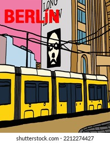 Vector illustration of Berlin city skyline annotations, various landmarks of Berlin, Germany. Berlin cityscape view for poster and postcards. Inscription of Berlin, Germany. 