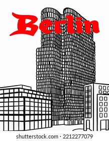 Vector illustration of Berlin city skyline annotations, various landmarks of Berlin, Germany. Berlin cityscape view for poster and postcards. Inscription of Berlin, Germany. 