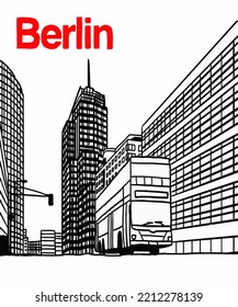 Vector illustration of Berlin city skyline annotations, various landmarks of Berlin, Germany. Berlin cityscape view for poster and postcards. Inscription of Berlin, Germany. 