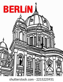 Vector illustration of Berlin city skyline annotations, various landmarks of Berlin, Germany. Berlin cityscape view for poster and postcards. Inscription of Berlin, Germany. 