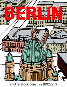 Vector illustration of Berlin city skyline annotations, various landmarks of Berlin, Germany. Berlin cityscape view for poster and postcards. Inscription of Berlin, Germany. 