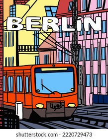 Vector illustration of Berlin city skyline annotations, various landmarks of Berlin, Germany. Berlin cityscape view for poster and postcards. Inscription of Berlin, Germany. 