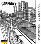 Vector illustration of Berlin railway station, various landmarks of Berlin, Germany. Berlin cityscape view for poster and postcards. Inscription of Berlin, Germany. 