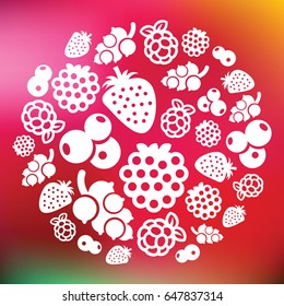 vector illustration of berries in circle shape design on abstract blurry background