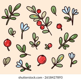 vector illustration of berries and leaves. cartoon colorful artwork