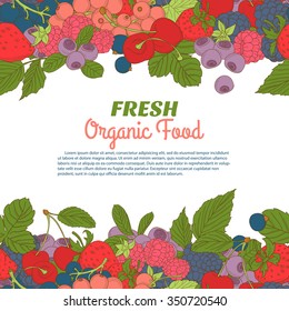Vector illustration  Berries mix seamless border frame of cherry, currant, blueberry, blackberry, raspberry, strawberry