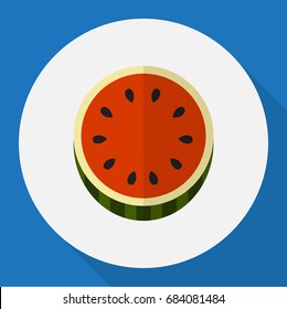 Vector Illustration Of Berry Symbol On Watermelon Flat Icon. Premium Quality Isolated Melon  Element In Trendy Flat Style.