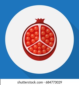 Vector Illustration Of Berry Symbol On Pomegranate Flat Icon. Premium Quality Isolated Garnet Element In Trendy Flat Style.