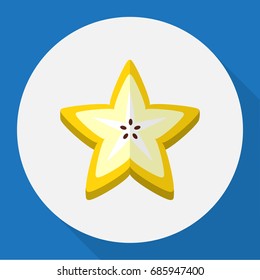 Vector Illustration Of Berry Symbol On Carambola Flat Icon. Premium Quality Isolated Starfruit  Element In Trendy Flat Style.