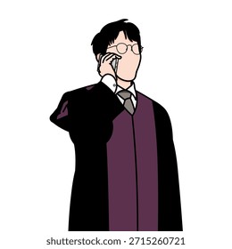 Ilustración vectorial de un fiscal con gafas llamando a un colega. La pintura se inspiró en una escena de un popular drama coreano.