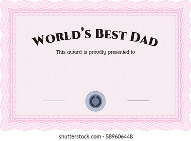 Vector Illustration of Best Father Award Template in pink color
