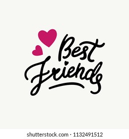 Vector illustration of Best Friends. Hand sketched friendship design. Flat style illustration. Hand drawn lettering with red hart