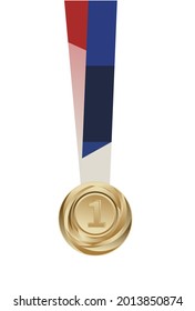 Vector illustration, best gold medal with blue,red pattern ribbon. isolated on a white background