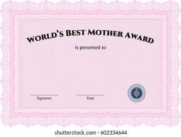 Vector illustration of Best Mom Award. Artistry design. Complex background. Border, frame.
