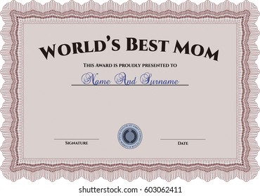 Vector Illustration Best Mom Award Template Stock Vector (Royalty Free ...