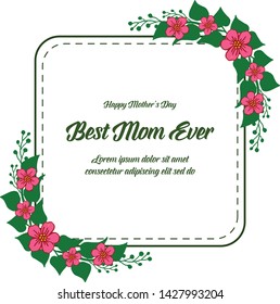 Vector illustration best mom for leaf wreath frames isolated on white background