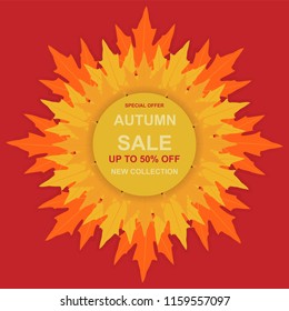 Vector illustration, best offer discounts up to 50% on the new collection, yellowed maple leaves