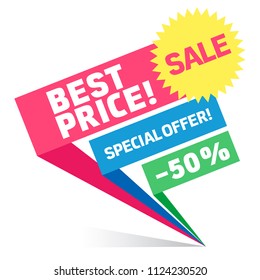 Vector Illustration Best Price, Special Offer. Bright colorful Sale Banner Template