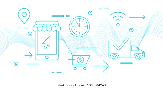 Vector illustration of the best selling different products. Poster delivery of goods.
