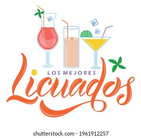 Vector illustration of The Best Smoothies text in Spanish for menu, label, banner, poster, decoration, postcard. The Best Smoothies calligraphy background. The Best Smoothies lettering. EPS 10.
