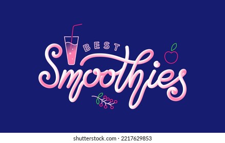 Vector illustration of Best Smoothies text for restaurant, menu, signboard, banner, poster, promotion, flyer, clickbait, sale. Best Smoothies lettering banner. EPS 10.