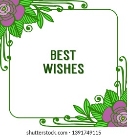 Vector illustration best wishes text with various purple bouqet frames bloom