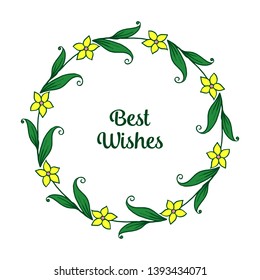 Vector illustration best wishes for texture yellow floral frame hand drawn