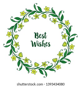 Vector illustration best wishes for texture yellow floral frame hand drawn