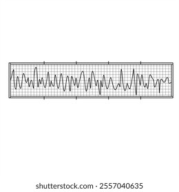 Vector illustration of beta waves with irregular amplitude on a grid background within a rectangular frame. Ideal for neuroscience, brain activity analysis, and scientific visuals