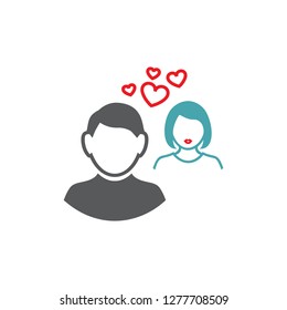 Vector illustration between the guy and the girl four hearts. Set of vector symbols. Great mutual love. Happy family life after the wedding. Flat design