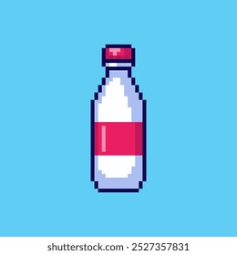 Ilustración vectorial de la botella de la bebida con el diseño del arte del pixel, perfecto para los diseños temáticos de los bienes del juego