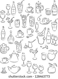 vector illustration of beverage collection in black and white