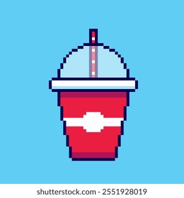 Vector Illustration of Beverage Cup with Pixel Art Design, perfect for game assets themed designs